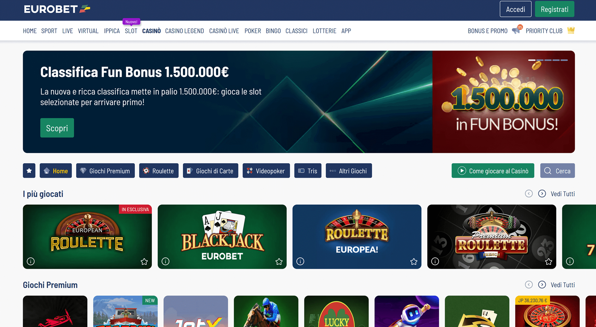 1. Eurobet- La migliore scelta per il casinò PlayOJO