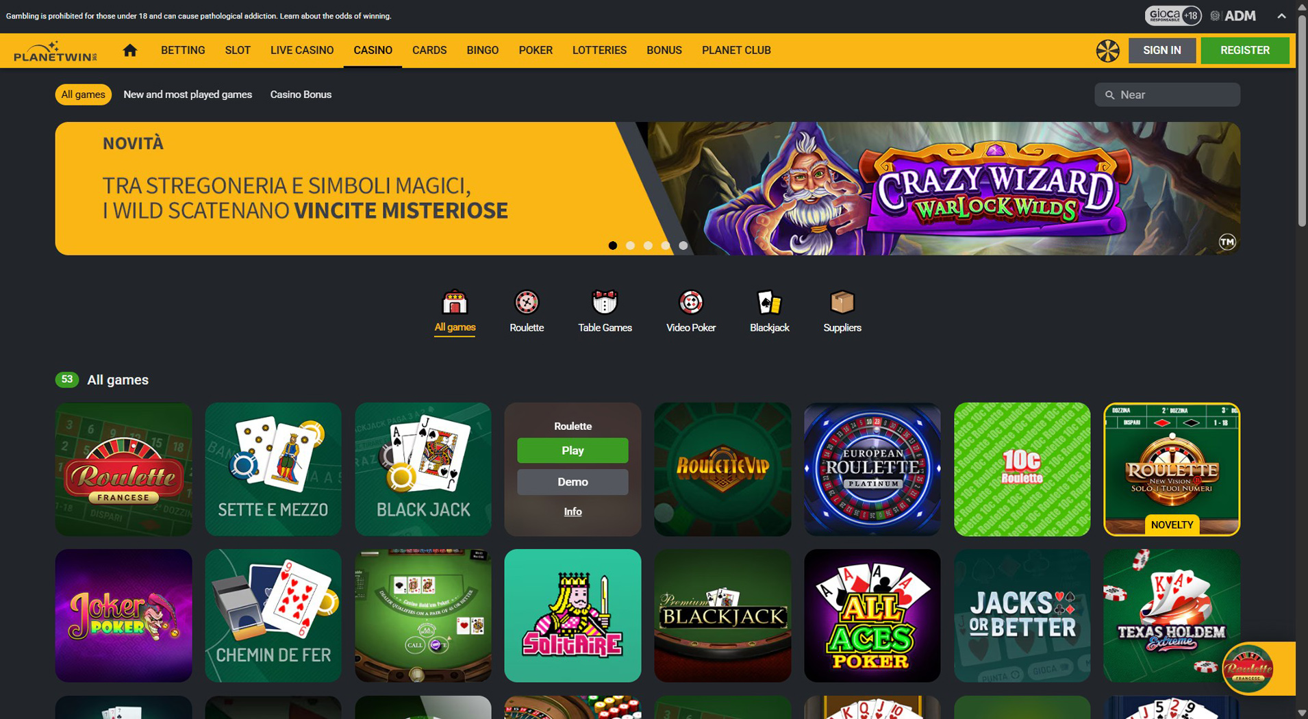 6. Planetwin365- Pagamenti rapidi del casinò PlayOJO