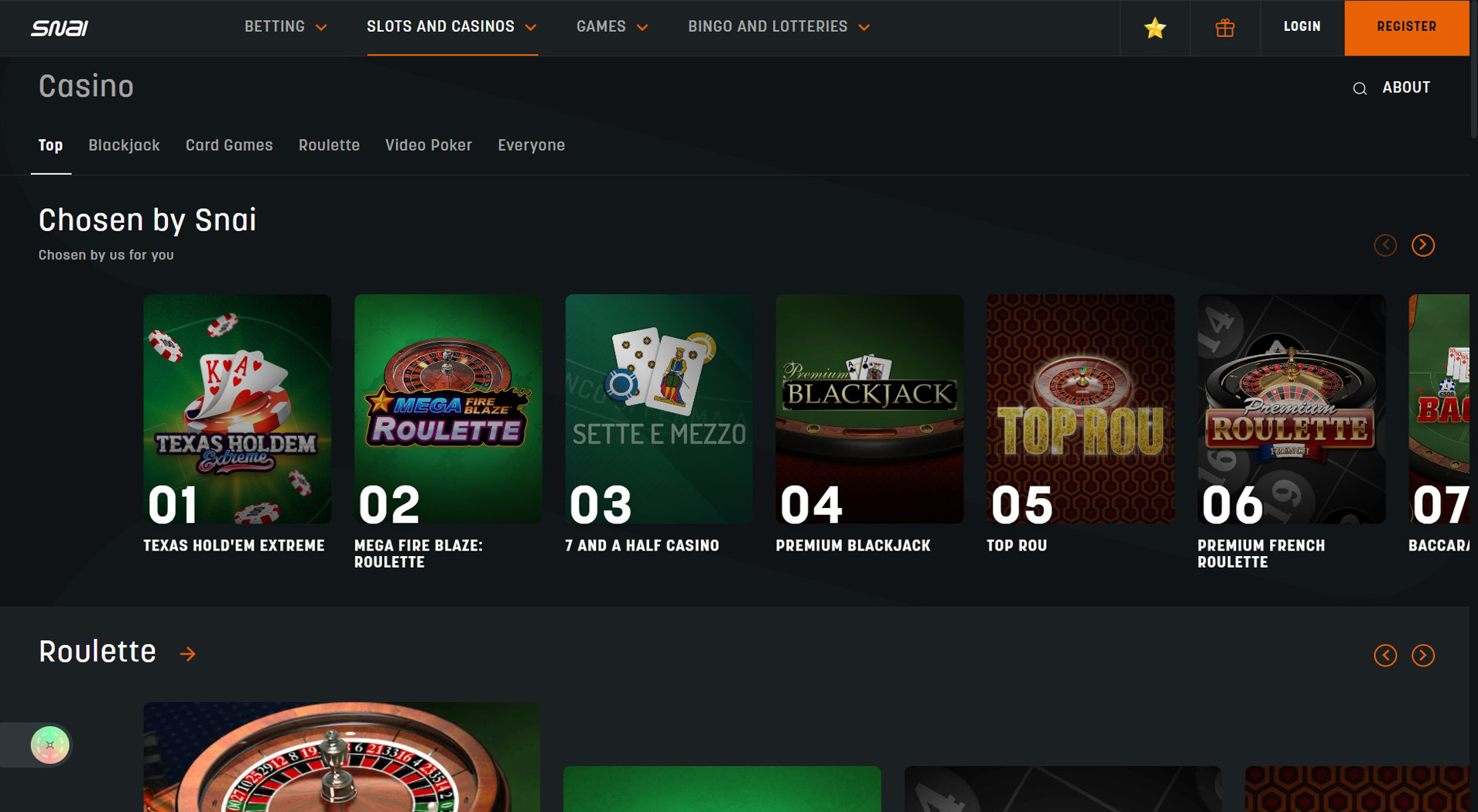 9. SNAI- Facile configurazione del casinò PlayOJO